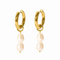 Trendy Stainless Steel Freshwater Pearl Earrings for Women Waterproof Texture Baroque Pearl Drop Dangle Hoops Earrings