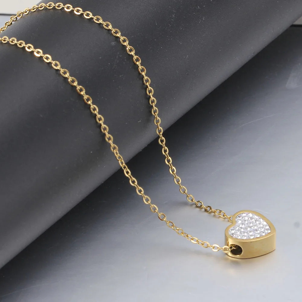 New Fashion Heart Pendant Charm Crystal Necklace Women Stainless Steel Statement Pendant Necklace Girl Jewelry Gift Wholesale
