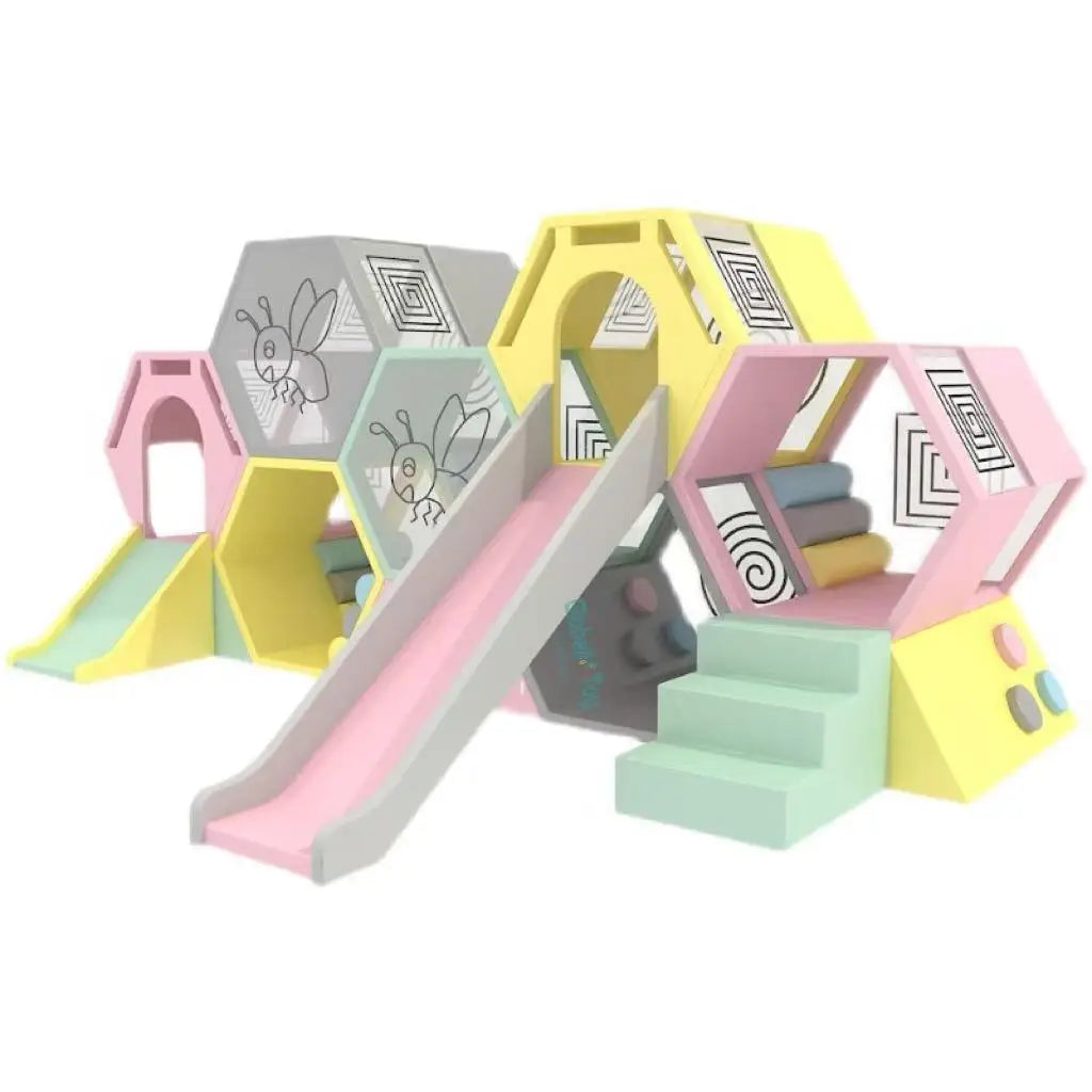 New and High Quality Pastel Color Play Indoor and Outdoor Honeycomb-Stairs-Slide Combination Set
