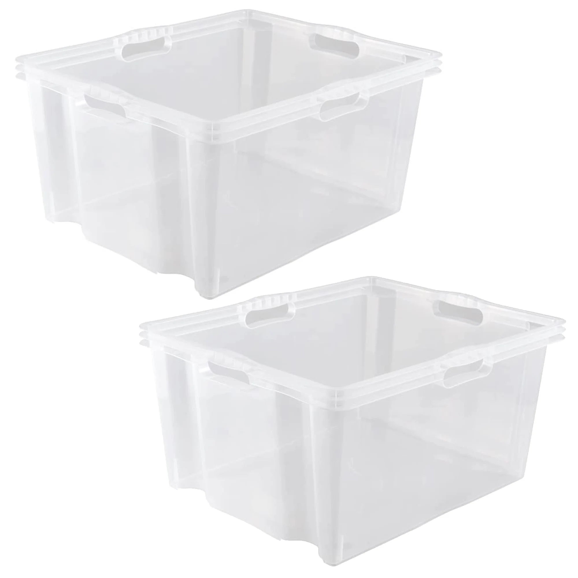 2x Storage Box with Integrated Handles Size: XXL 52 x 43 x 26 cm 44 l Transparent