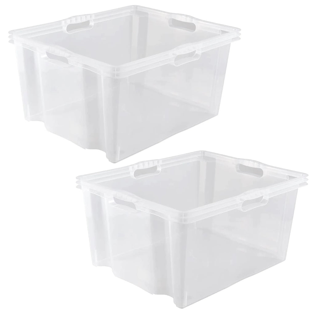 2x Storage Box with Integrated Handles Size: XXL 52 x 43 x 26 cm 44 l Transparent