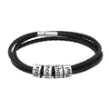 Newest Braided Stainless Steel Personalized Family Names Custom Name Leatherable Bead Black Leather Bracelet for Men