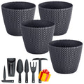 Set of 4 Prosperplast Splofy 5L round plastic flower pots in anthracite color 21.8x18.4cm + FREE set of 6 garden tools