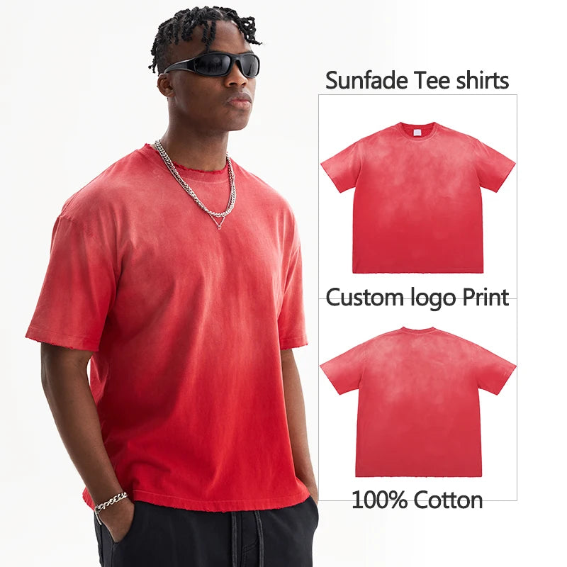High Quality Comfy Sun Faded Oversized Boxy Tshirt Custom Vintage Sunfade Acid Wash t Shirt for Men