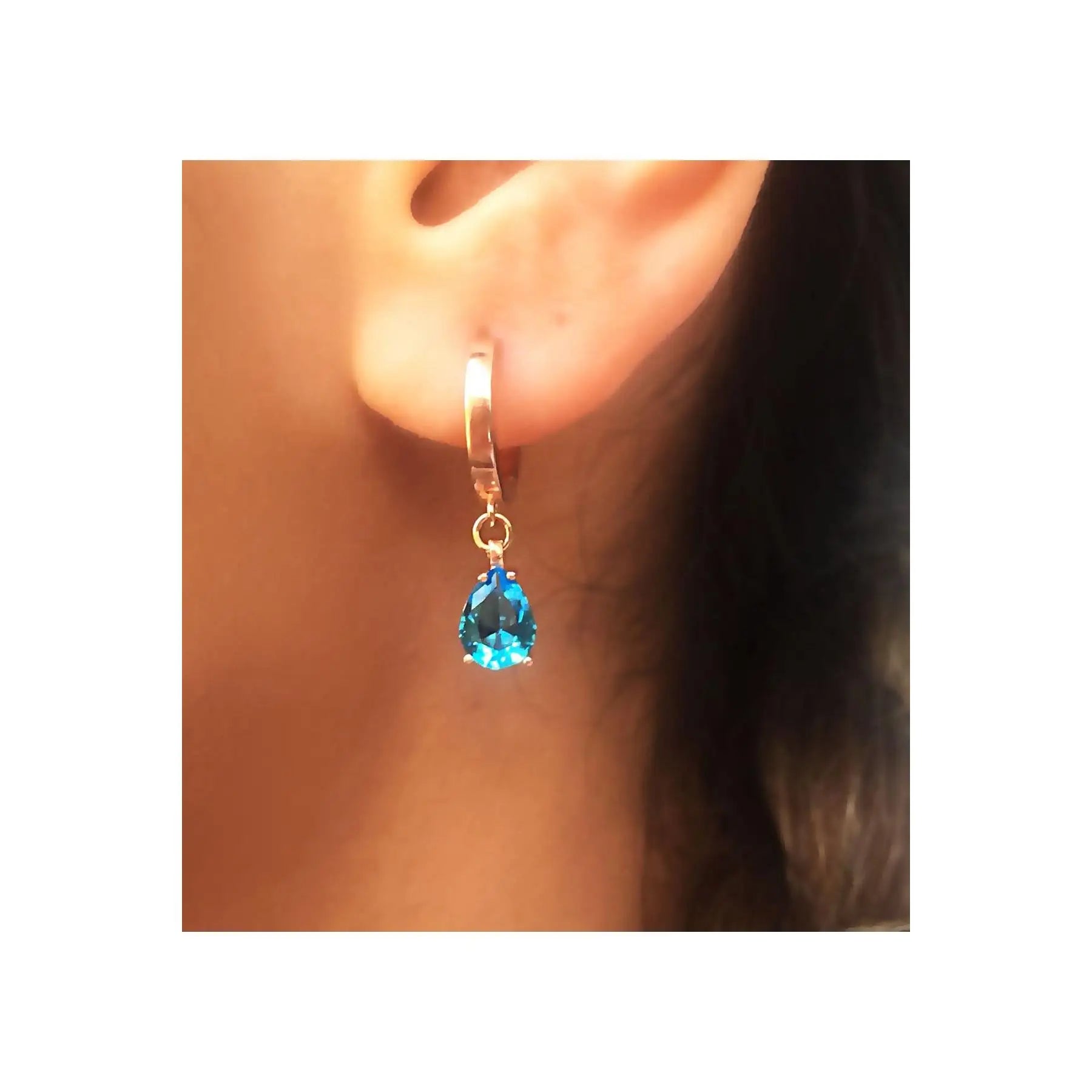Azuris 925 Sterling Silver Blue Drop Zircon Earrings Made in Turkey