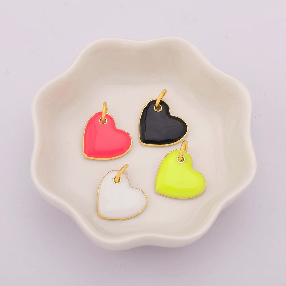 Wholesale Colorful Enamel Heart Charms Gold Plated for Necklace Making Fashion Jewelry Components Bulk Supply