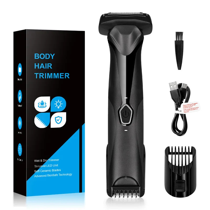 2 in 1 Manscaping Groin Hair Trimmer with Led Light Rechargeable Cordless Electric Body Hair Trimmer for Men