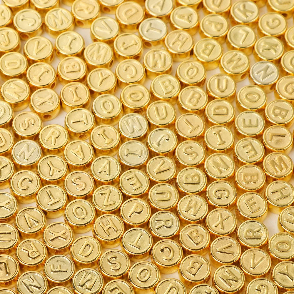 Hobbyworker 1000pcs Acrylic Electroplate Gold Diy Alphabet Letter Loose Beads for Bracelet Necklace Making Wholesale B0611