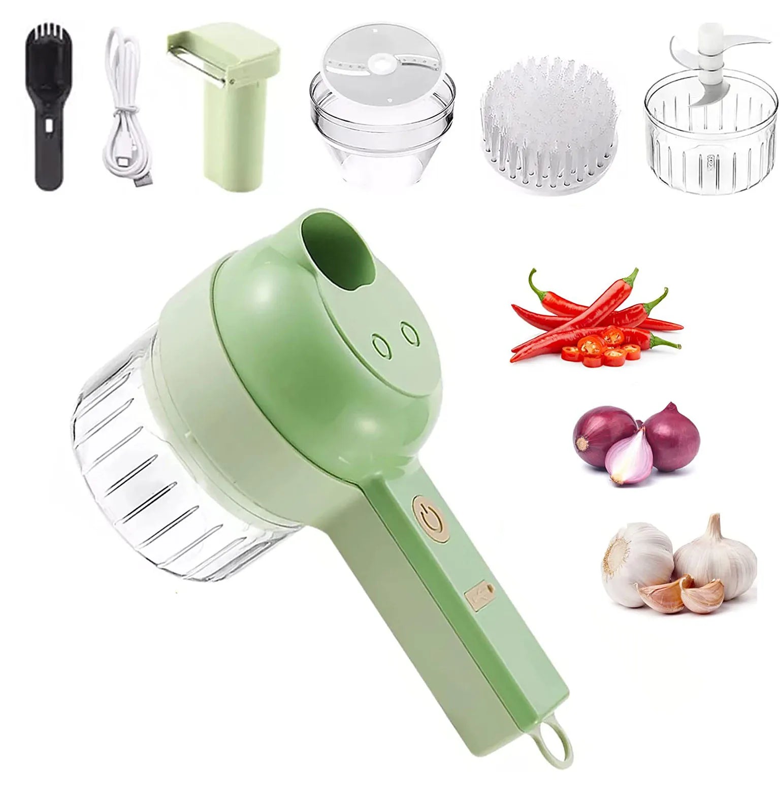 4-in-1 Stainless Steel Electric Vegetable Cutter Set Wireless Gatling Portable Slicer Rechargeable Garlic Chopper Made Metal