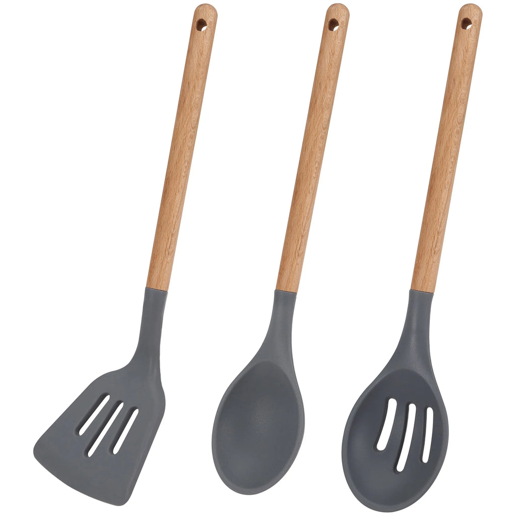 3pc set of silicone and wooden kitchen utensils Daimiel collection