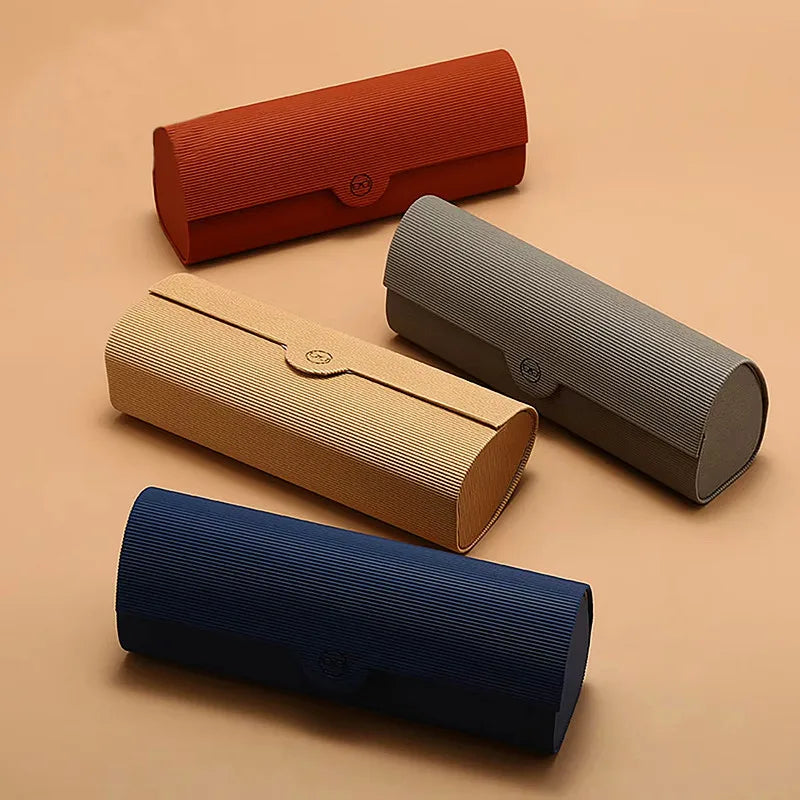 New Arrival Men Women Portable Hard Shell Glasses Storage Horizontal Stripe PU Leather Glasses Case