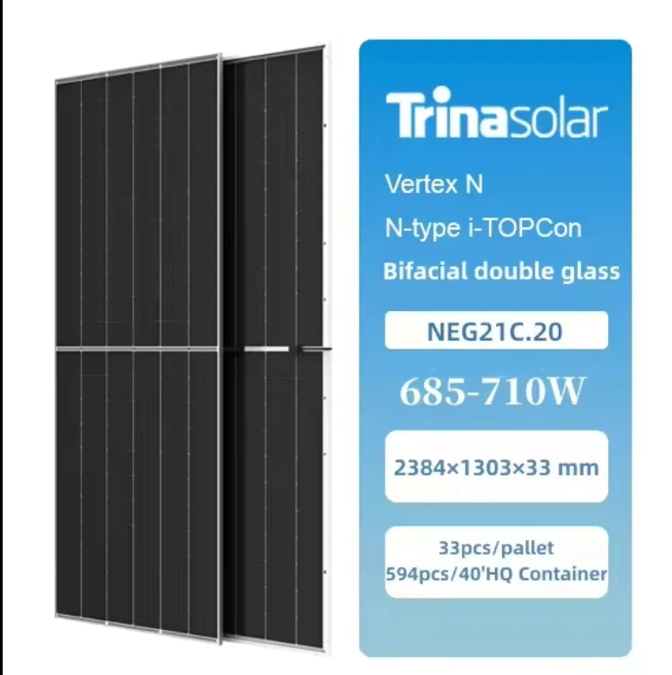 Trina I-Topcon Dual Glass N-Type Solar Panel 685W 690W 695W 700W 710W Bifacial Solar Panels