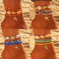 Bohemian Style Shell Starfish Pendant Design Beaded Anklet Set for Women Jewelry Wholesale