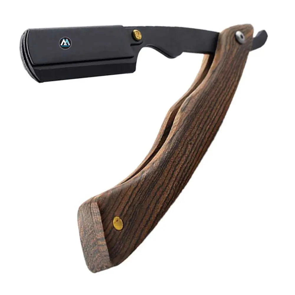 Men's Stainless Steel & Plastic Handle Clip-on Straight Razor Beard Shaver with Trimming Tool-Portable Design