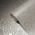 Made in Germany Luxury Damask Silver Cream Non Woven Wallpaper Fine Glass Beads Wash-Resistant Living Room Kitchen 1005x052m