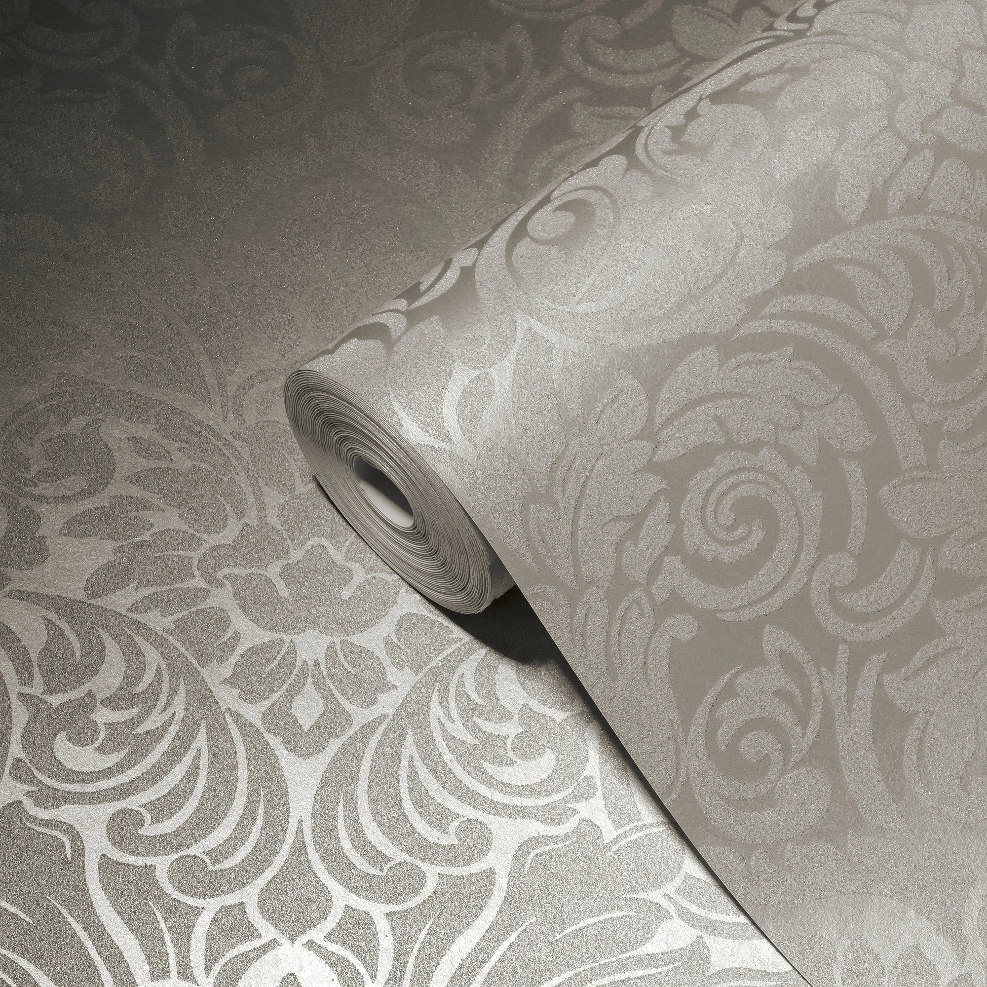 Made in Germany Luxury Damask Silver Cream Non Woven Wallpaper Fine Glass Beads Wash-Resistant Living Room Kitchen 1005x052m