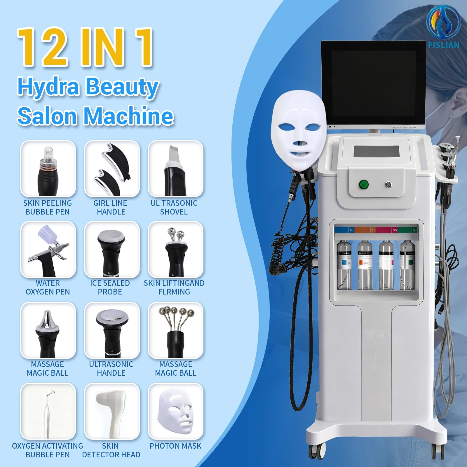Latest Hot Selling Analyzer Series 12-in-1 Handheld Facial Hydra Machine-Skin Rejuvenation Deep Cleansing for Salon Use (US/JP