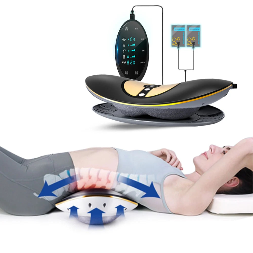 Alphay Automatic Lumbar Traction Device Health Equipment Back Massager Stretcher with Heat and Vibration Waist Massager