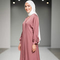 YXA038 Satin sleeve pleated design Dress 2026 Eid Tiktok Ig Long Dress Modest Customizable Factory Price Wholesale
