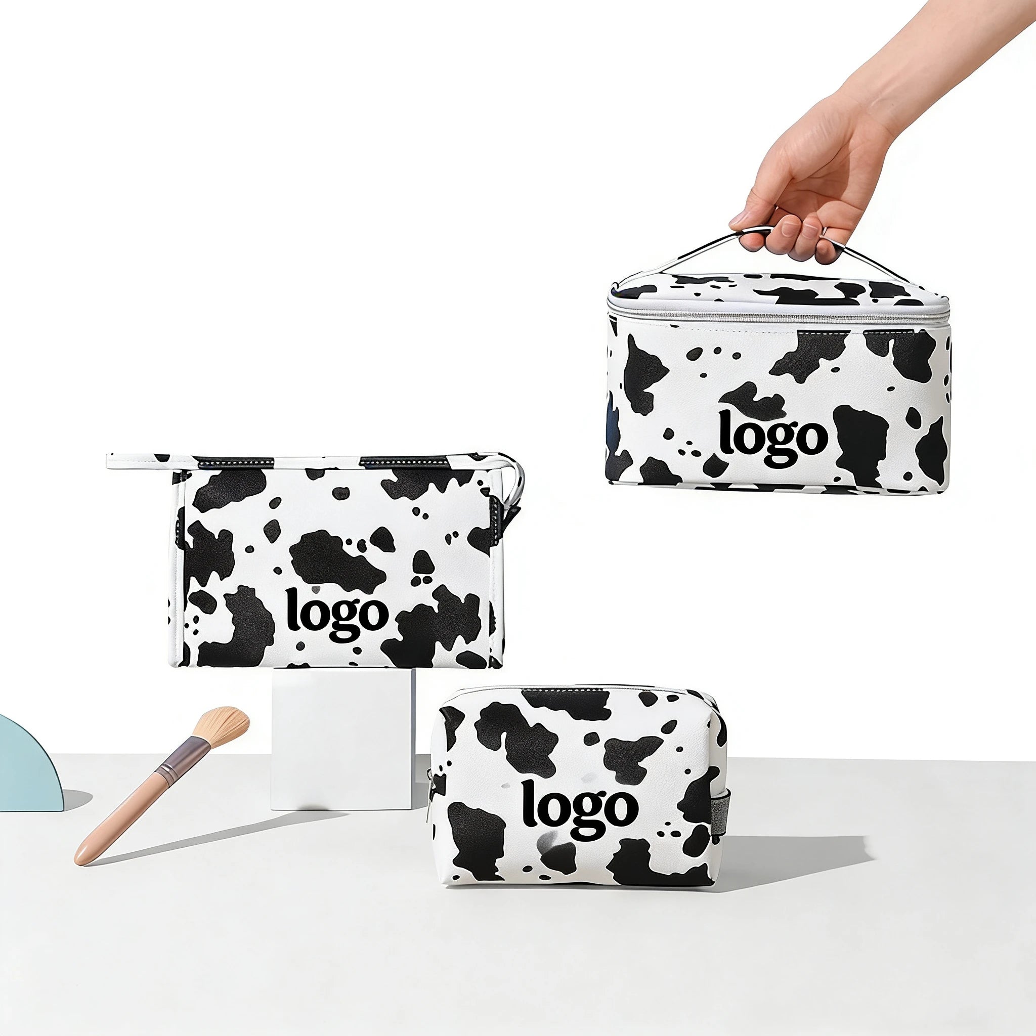 SW New Design Cow PU Makeup Bag Set Fashionable Handheld Cosmetic Bag Set Animal Soft Handle Zipper Toiletry Pouch Set for Women