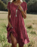 2025 European & American Women's New Spring/Summer Fashion Printed Button Mid-Sleeve Dress