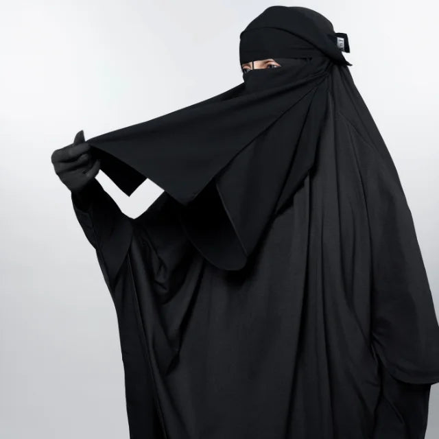 Wholesale Modest Single Layer Chiffon Niqab Hooded Muslim Women Full Hijab Face Covering Quick Dry Breathable Lightweight Black MegaBDM