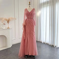 Jancember SZ118 Elegant Long Sleeve Sequins Belt Mermaid Evening Formal Dresses