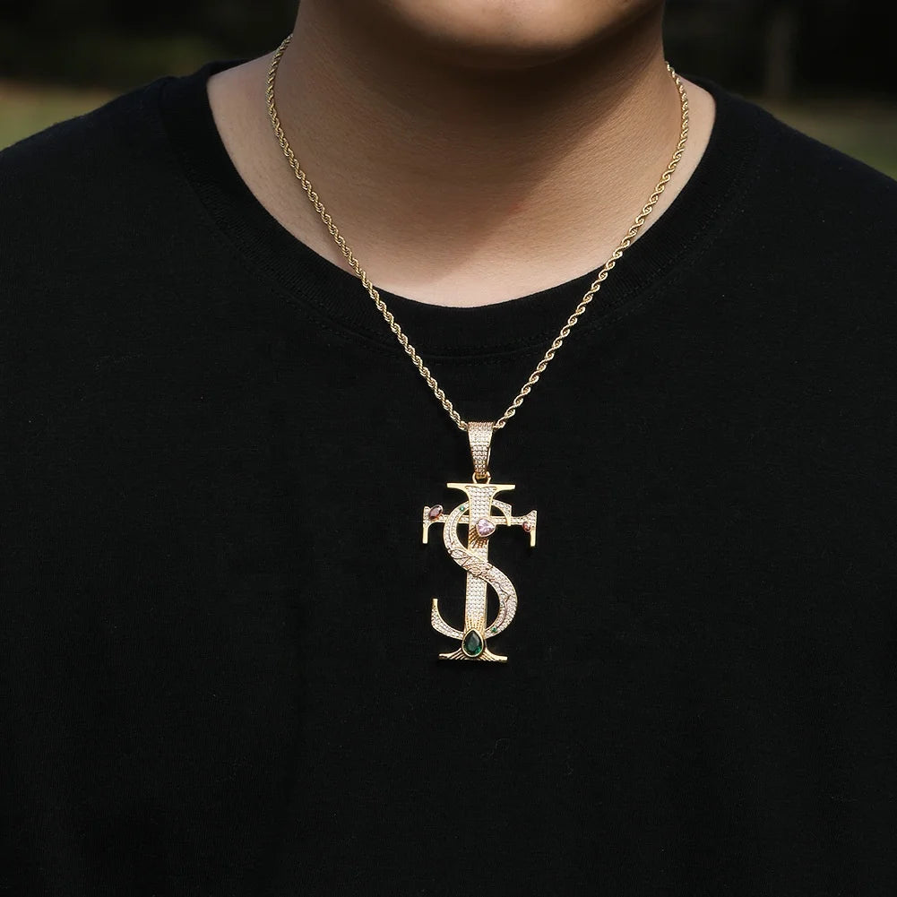 New Brass Zircon Crucifix Charm Necklace Hip Hop Men Woman Dainty Designer Punk Lab Diamond Gold Plated Cross Pendant Jewelry