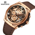 NAVIFORCE 8051L Men Quartz Watch Genuine Leather Strap Chronograph Calendar Wristwatch Sport Waterproof Watches