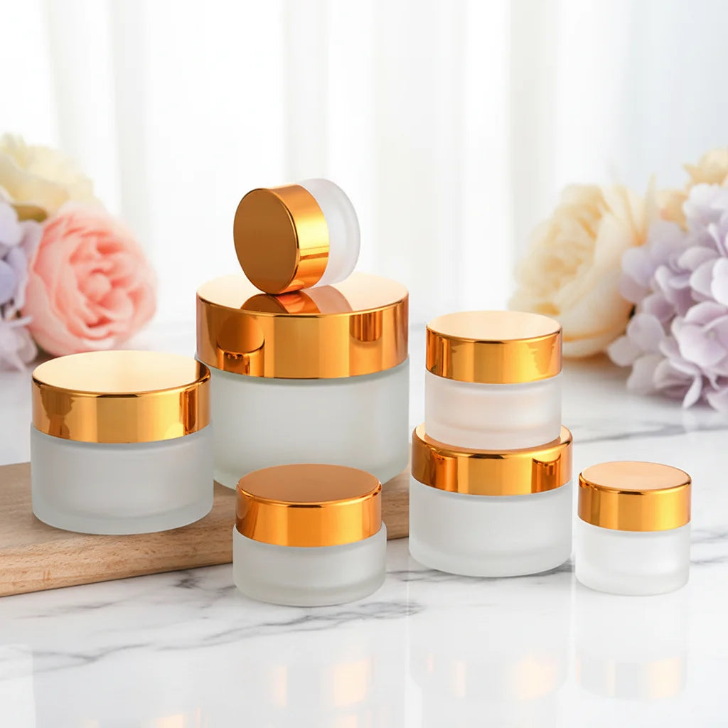 5ml-100ml Frosted Glass Cream Jars with Plastic Lids for Skin Care Cream and Cosmetic Samples