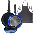 Set of 3 San Ignacio frying pans (16+20+24cm) pressed aluminum blue + Dark Grey Kitchen Apron 100% Cotton 75x80cm