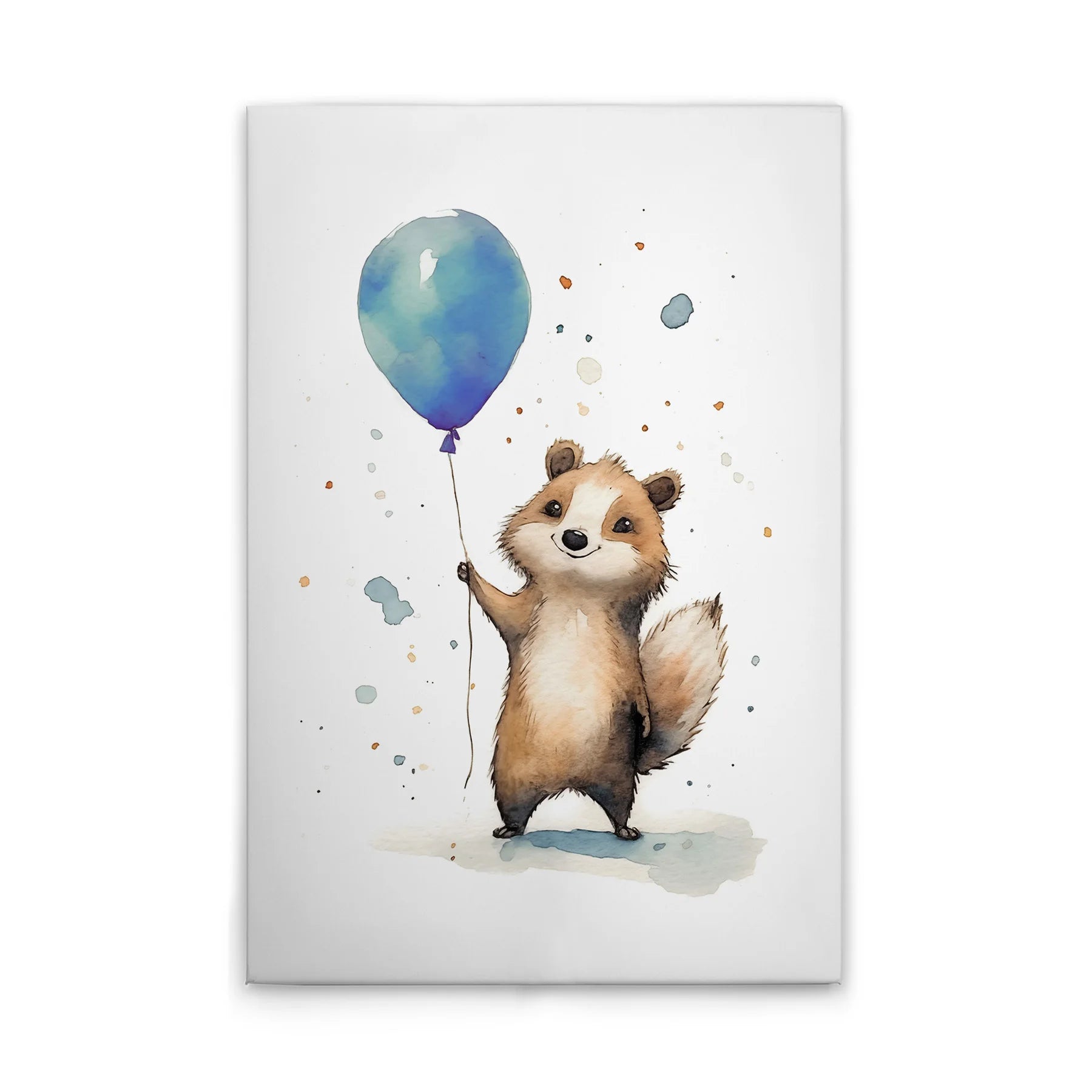Made In Germany - Home Decor Canvas Picture Cute Raccoon Blue - Wall Painting Mural In White And Brown - Stretcher Frame Art