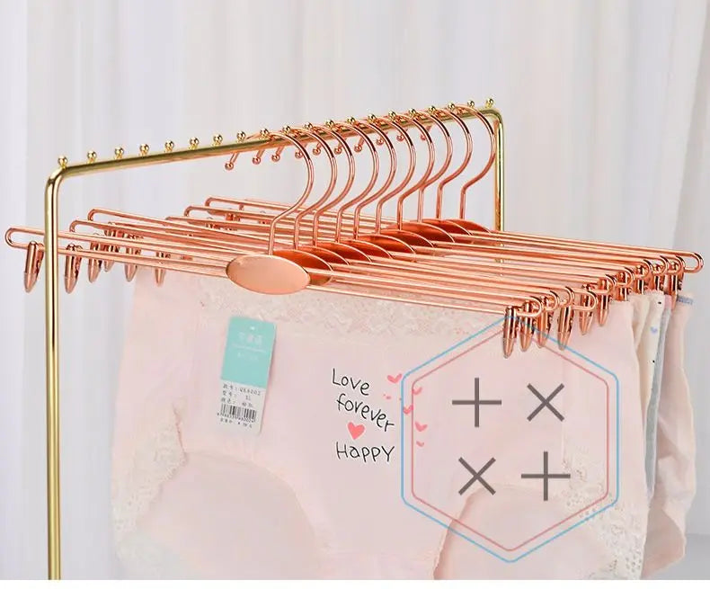 30CM Women's Aluminum Rose Gold Heavy Duty High Quality Space Saving Luxury Multifunction Single Tier Display Underwear Hanger