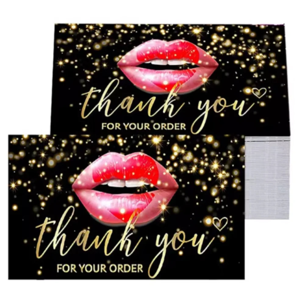 Custom Thank You with Red Lip Salon Cosmetic Store Business Label Design Thank You Card to Your Customers Showing Gratitude