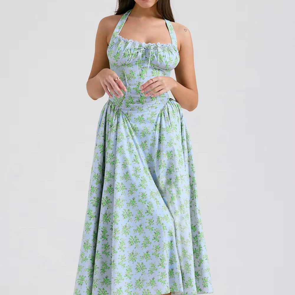 2026 Custom OEM Elegant Off-the-Shoulder Puff Bubble Sleeve Dress Women Printed Summer Casual Dresses Factory Wholesale Label