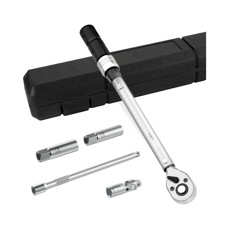 5pcs 3/8 Inch Drive Click Torque Wrench Set 5-45 Ft.-lb./6.8-61.2Nm Dual Direction Adjustable Torque Wrench