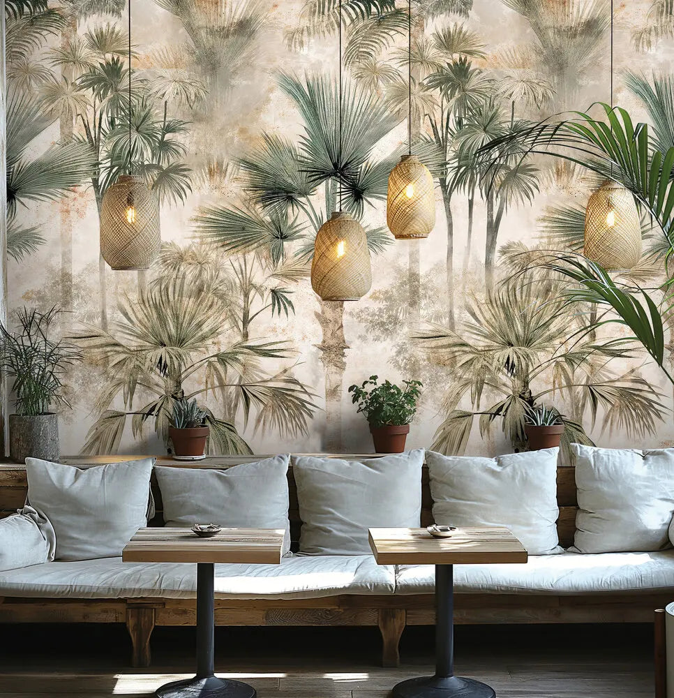 Germany Made Photo Wallpaper Murals Floral Beige Cream Green Non Woven Vinyl Light Resistant Removable Wall Dining Bedroom