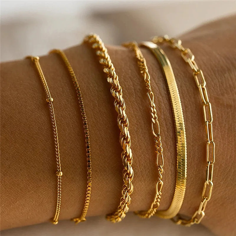 Boho Style Multi-layer Stackable Bracelet Set Simple Gold Plated Chain Bracelet Set to My Daughter