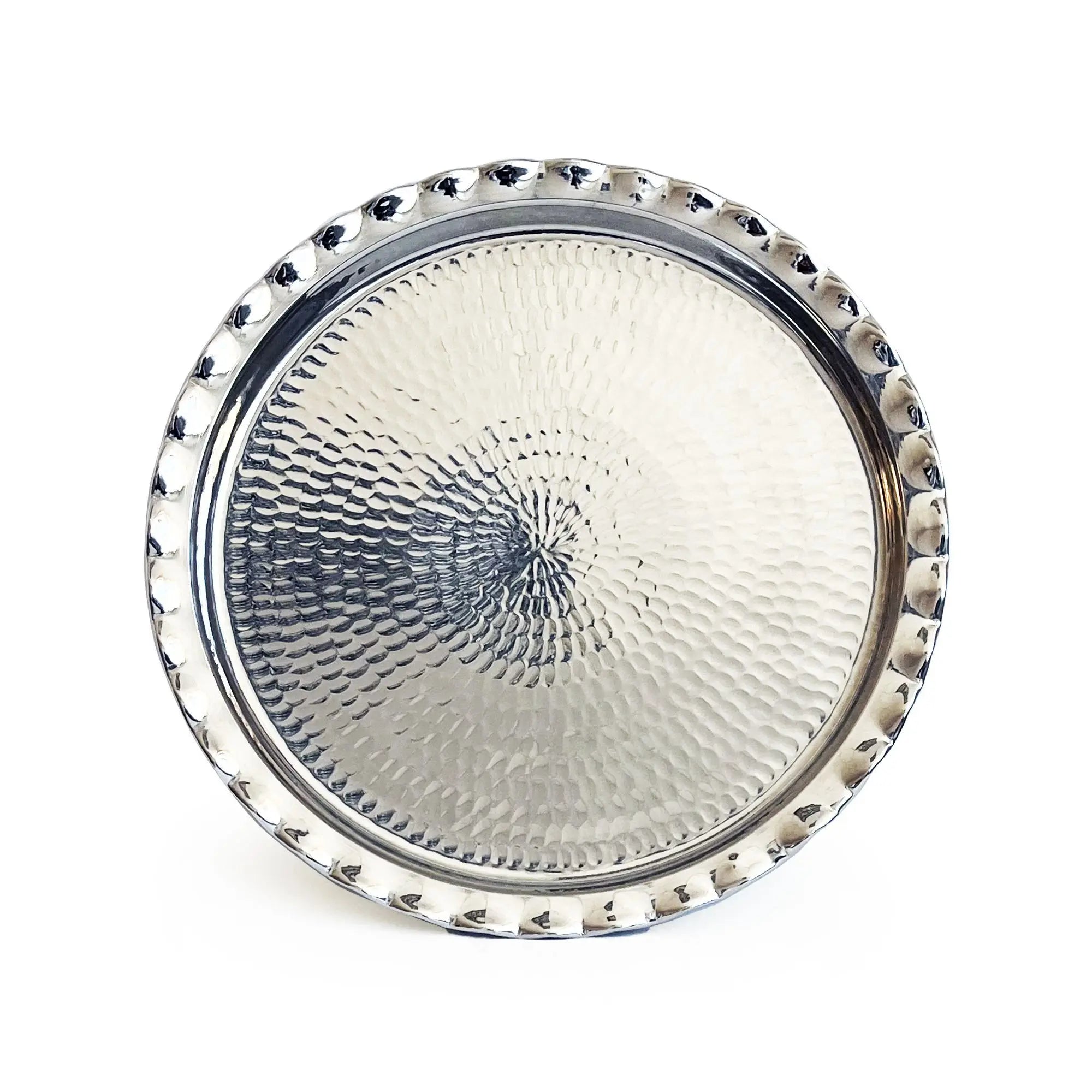 Handmade Hand Hammered Copper Round Decorative Presentation Tray 34 Cm-13.3 in Coffee Serving Tray for Ceremonies Polished