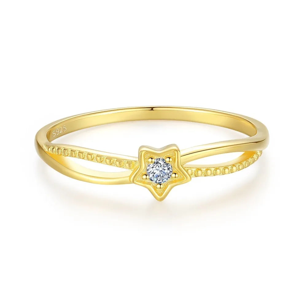 Latest Product 925 Sterling Silver Jewelry Custom Zircon 18k Glod Micro-inlaid Pentagram Moissanite Lab Grown Diamond Ring