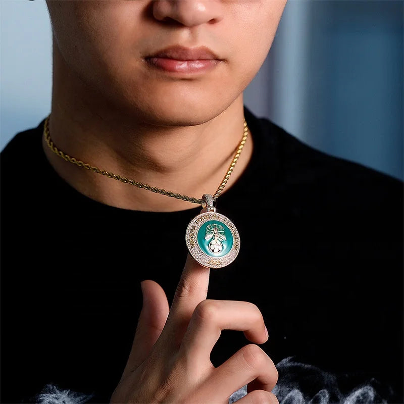 Nigeria Football Federation Pendant Necklace with Cubic Zirconia 1945-Inspired Nigerian Soccer Badge Jewelry for Fans Collectors