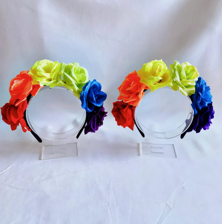HLC RTS Carnival Party Headbands Rainbow Floral Headpiece Rose Flower Pride Party Favors for Pride Month Party Hair Accessories