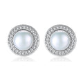 Exquisite S925 Sterling Silver Disc Pearl Stud Earrings Retro Elegant Lady Ear Jewelry Versatile Valentine's Day Gift For Women MegaBDM