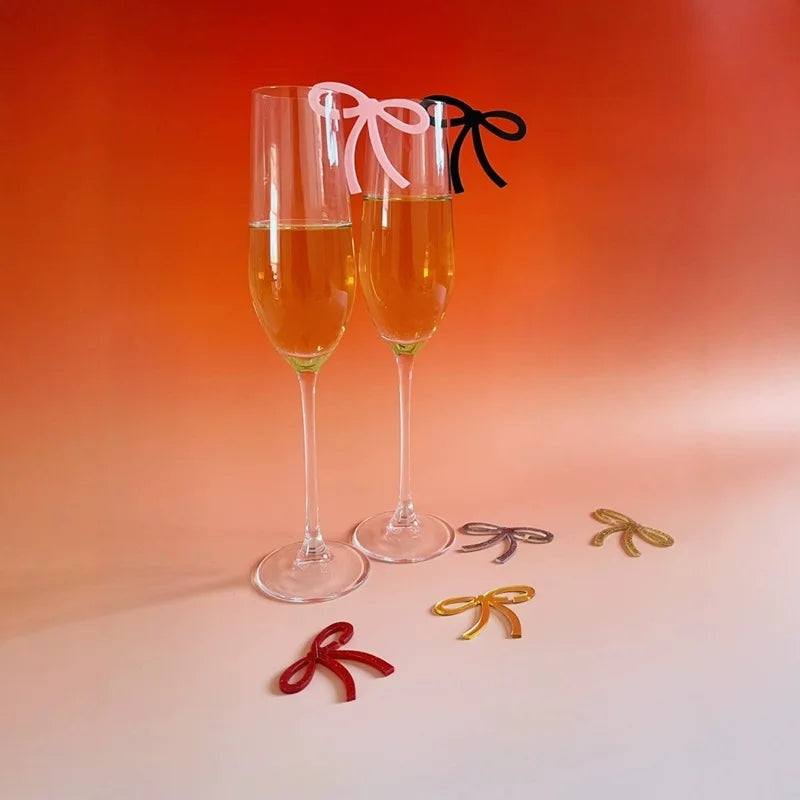 New Glass Clear Logo Restaurant Toppers Personalized Wedding Custom Bow Acrylic Drink Tags