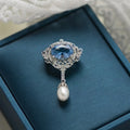 Vintage 925 Sterling Silver Brooch Blue Spinel Zirconia Brooches Freshwater Pendant Brooch