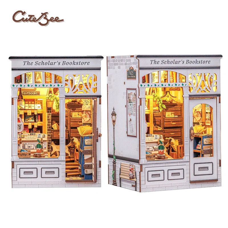 CuteBee 2025 New Style BJAA204 Diy Book Nook Kit 3d Wooden Puzzle Miniature House Kit Book Nook Miniature Craft Kits for Adults