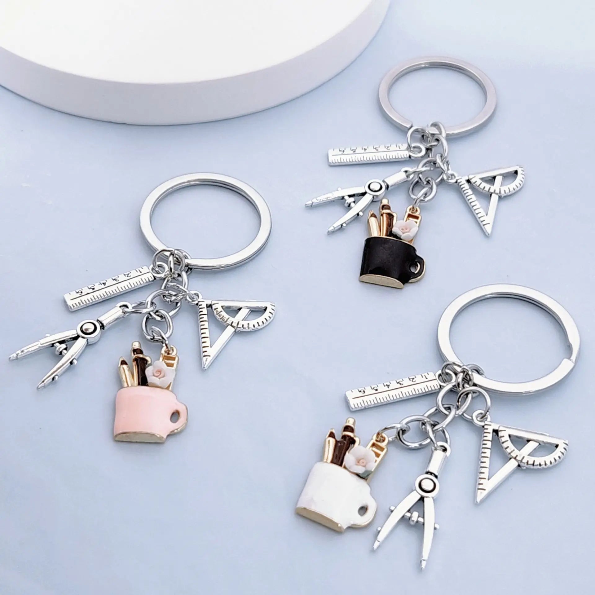 Cute Metal Rectangle Ruler Pen Holder Keychain Lightweight Waterproof Fashion Stationery for Students Kids