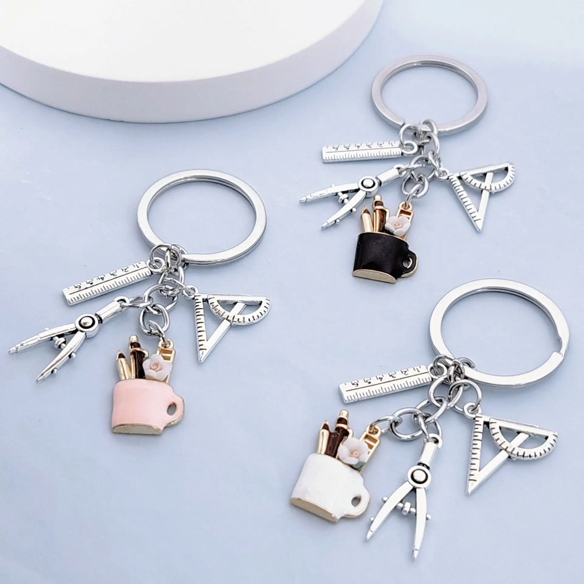 Cute Metal Rectangle Ruler Pen Holder Keychain Lightweight Waterproof Fashion Stationery for Students Kids MegaBDM