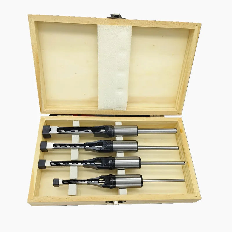 4pcs Woodworking Square-Hole Drill Bit Mortising Drill Bit Set