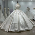 Jancember XS068 Princess Satin Beaded Long Sleeve Ball Gown Wedding Dresses